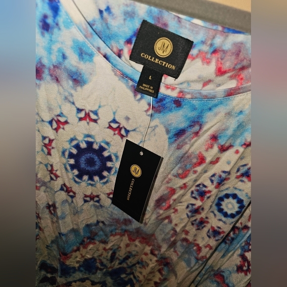 NWT JM Collection Tye-Dye Open Shoulder Women Top SZ L - Picture 2 of 5